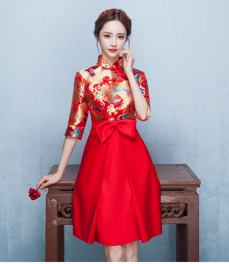時尚典雅唯美中式禮服，短款奢華繡花禮服