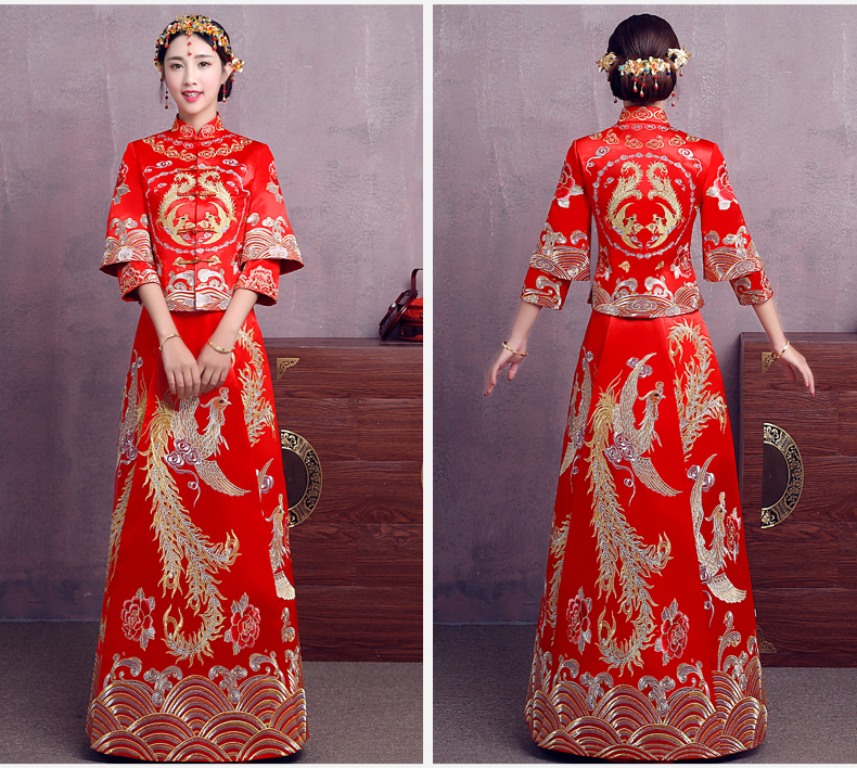 時(shí)尚中國(guó)風(fēng)中式禮服，精美奢華刺繡新娘禮服