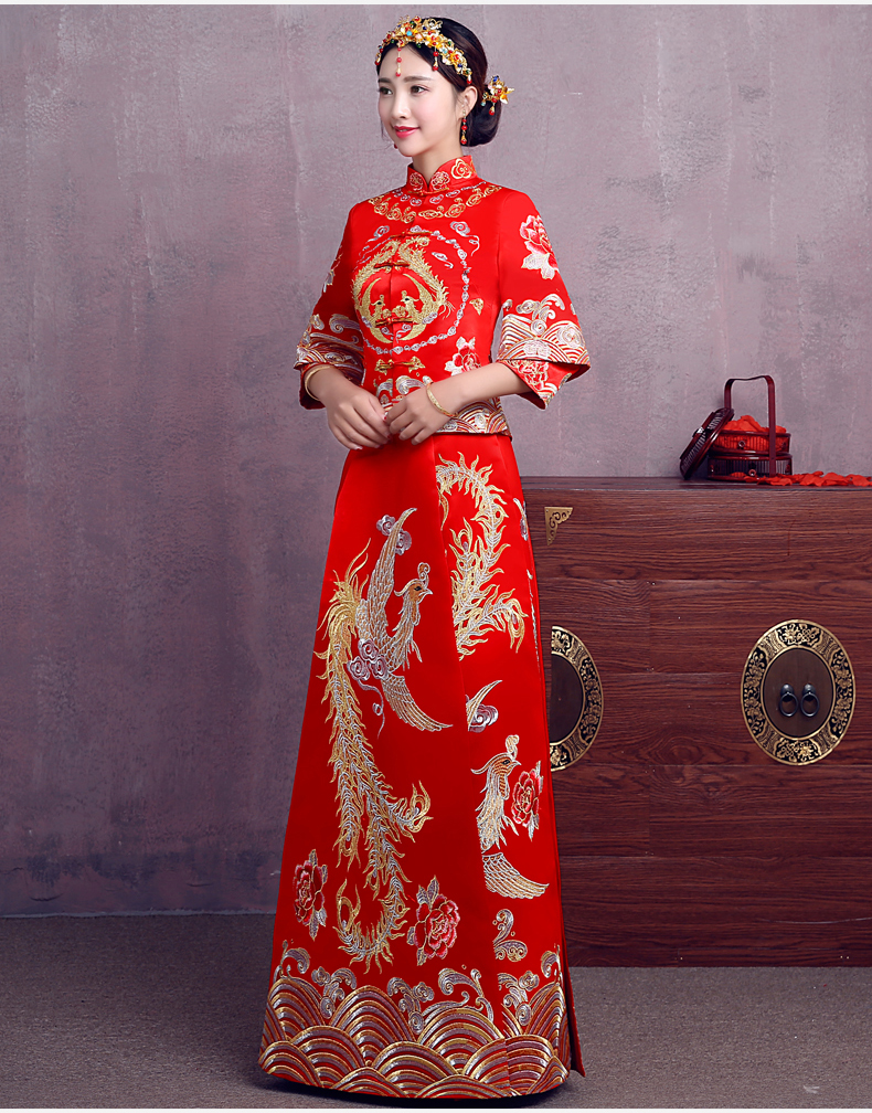 時(shí)尚中國(guó)風(fēng)中式禮服，精美奢華刺繡新娘禮服