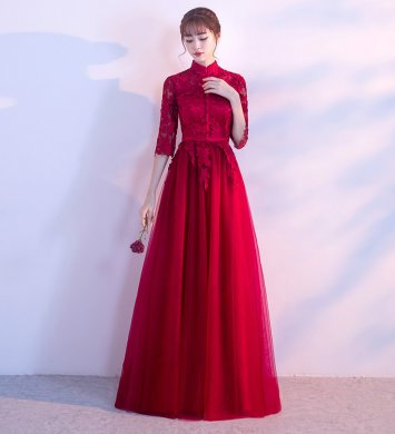 復(fù)古蕾絲中式禮服，優(yōu)雅時(shí)尚晚禮服