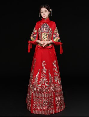 時(shí)尚中國風(fēng)新娘禮服，結(jié)婚禮服中式禮服