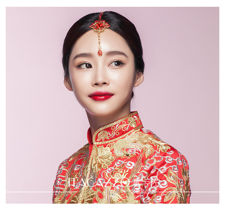 中國(guó)風(fēng)頭飾紅色眉心墜，古風(fēng)新娘妝額飾