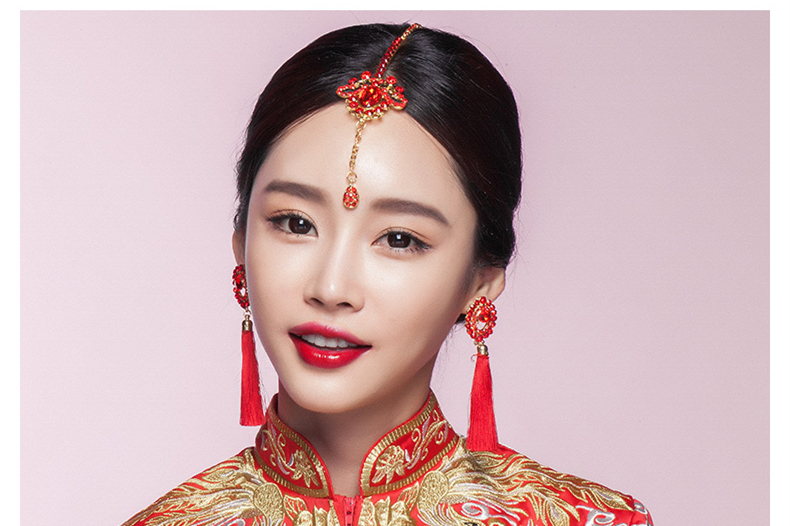 中國(guó)風(fēng)頭飾紅色眉心墜，古風(fēng)新娘妝額飾