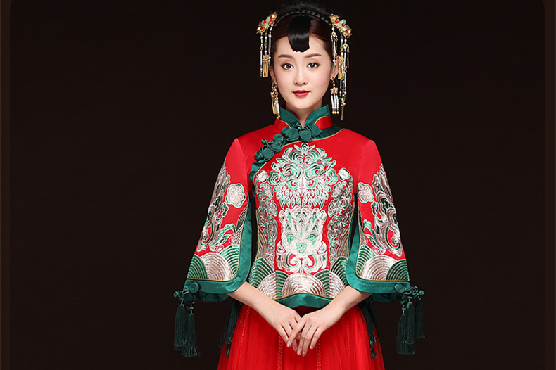 秋季新款紅色敬酒服，改良旗袍長款