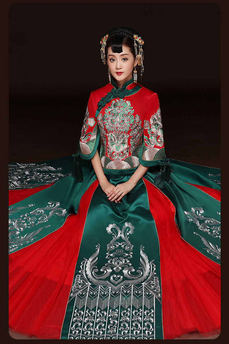 秋季新款紅色敬酒服，改良旗袍長款
