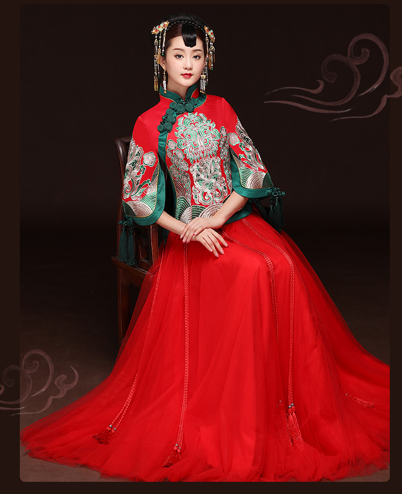秋季新款紅色敬酒服，改良旗袍長款