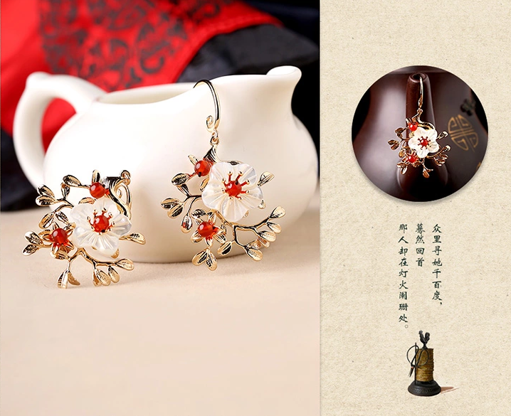 中國(guó)風(fēng)復(fù)古氣質(zhì)花朵耳墜耳環(huán)飾品