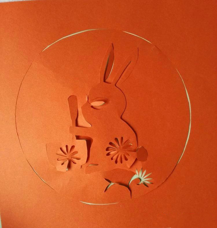 創(chuàng)意十足中秋玉兔剪紙，兔子鬧仲秋