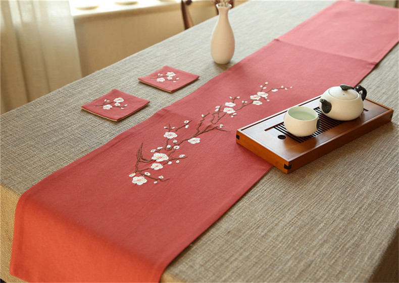 中國風(fēng)刺繡花桌旗梅花茶席布藝禪意