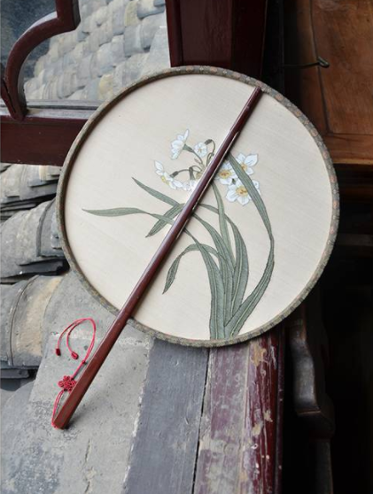 中國風古典復古團扇，繡花宮扇刺繡團扇