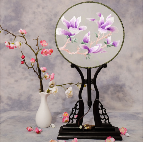 四款雙面繡花中國風(fēng)團扇，古風(fēng)宮扇古典扇子圖