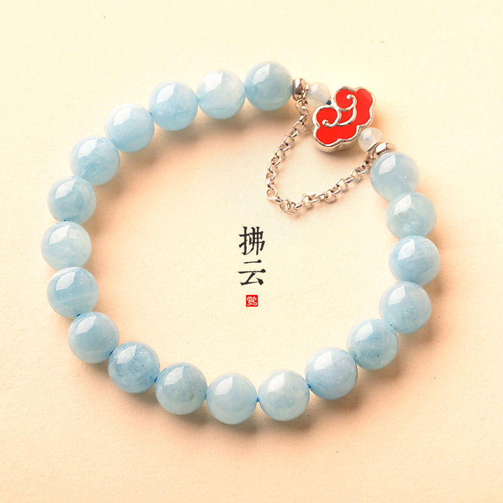 拂云琺瑯彩銀手鏈，天然海藍(lán)寶手串