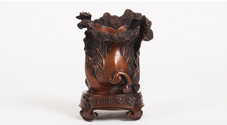 仿古百財聚來筆筒，招財文房四寶擺件