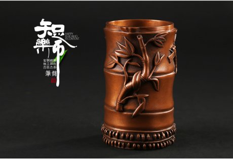仿古知了蟬筆筒，文房四寶擺件