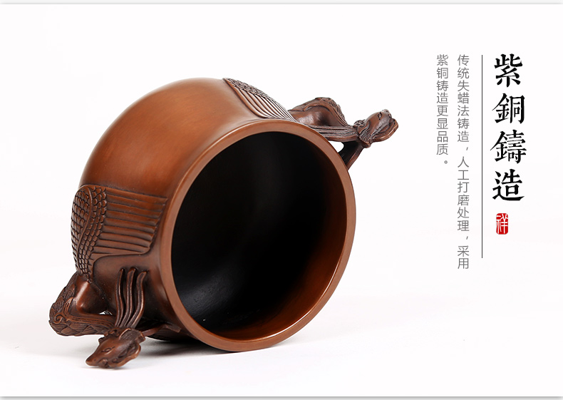 紫銅雙鳳耳香爐，仿古無蓋熏香爐