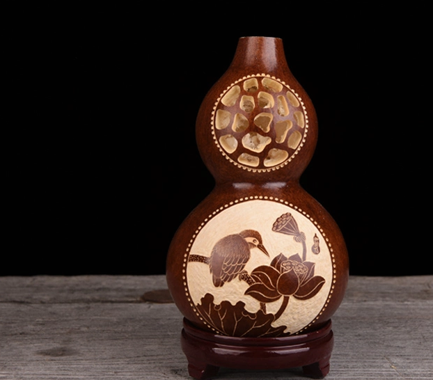 三款天然葫蘆工藝品，手工鏤空復(fù)古葫蘆花瓶