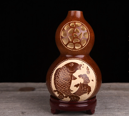 三款天然葫蘆工藝品，手工鏤空復(fù)古葫蘆花瓶