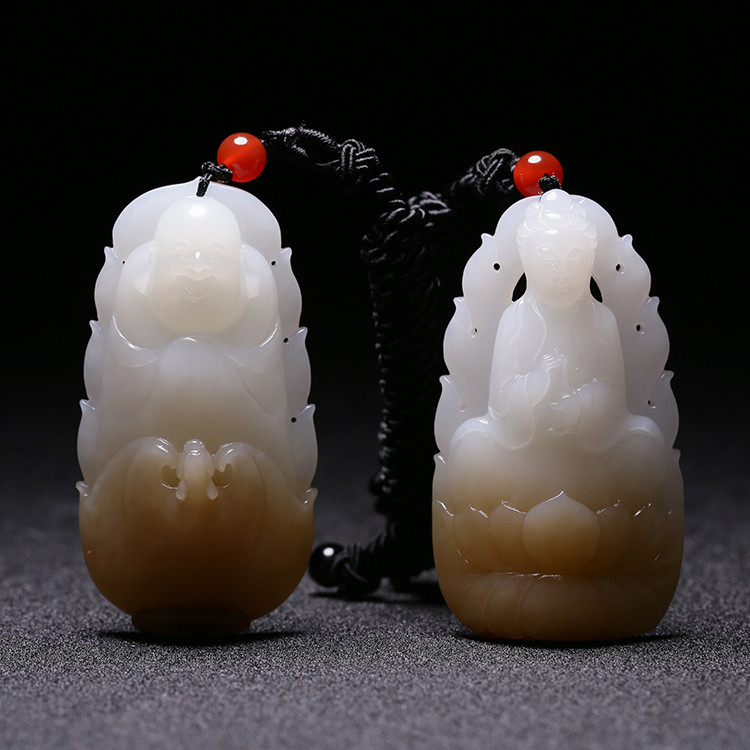 夫妻和田玉掛墜，玉佛觀音彌勒佛項(xiàng)鏈