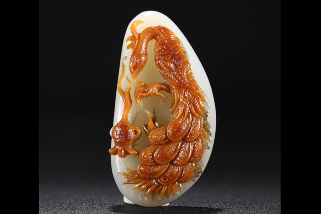 白玉項鏈優(yōu)雅孔雀吊墜，錦繡前程玉石掛墜