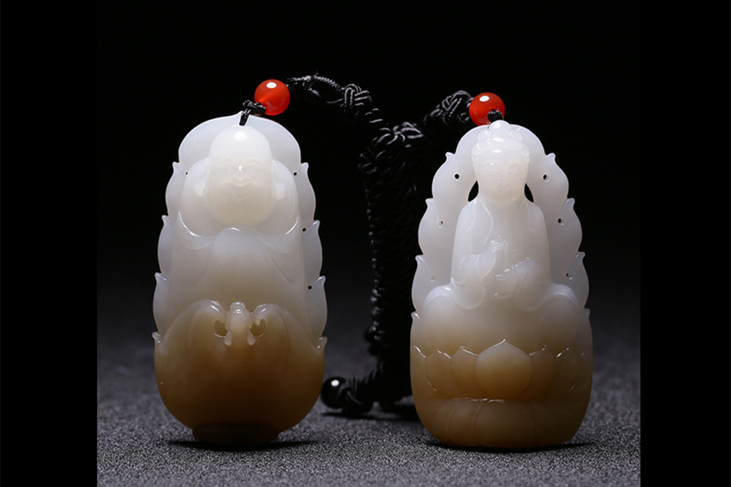 夫妻和田玉掛墜，玉佛觀音彌勒佛項鏈
