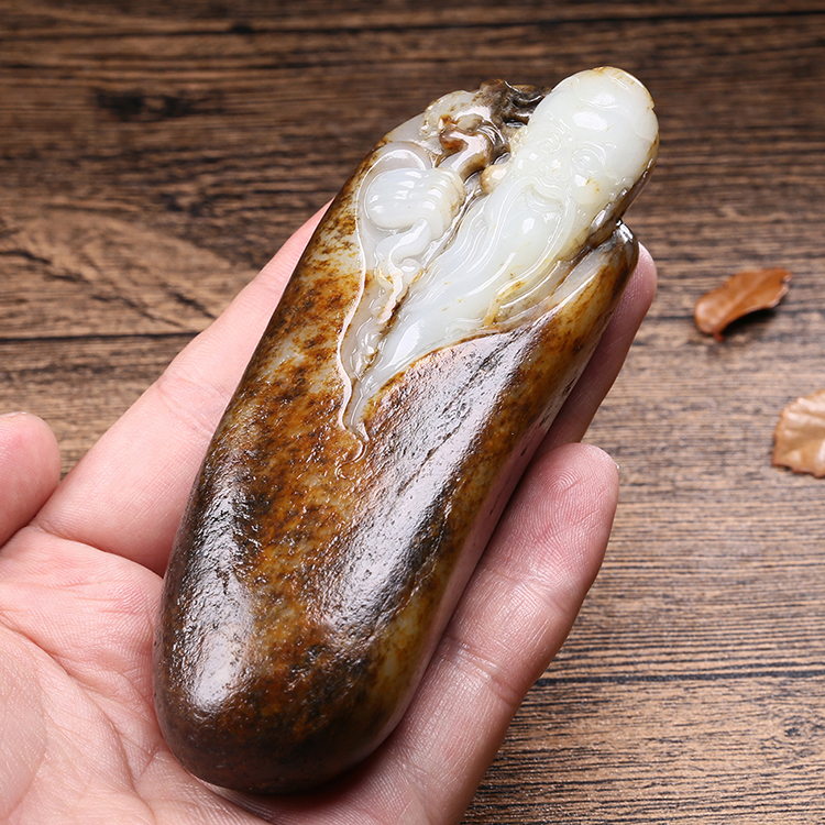 天然白玉壽星手玩件，和田玉掛件籽料