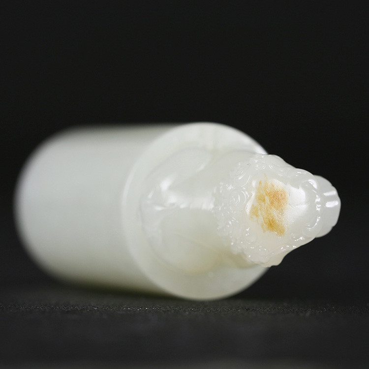 獅子和田玉手把件印章，天然玉石小巧擺件