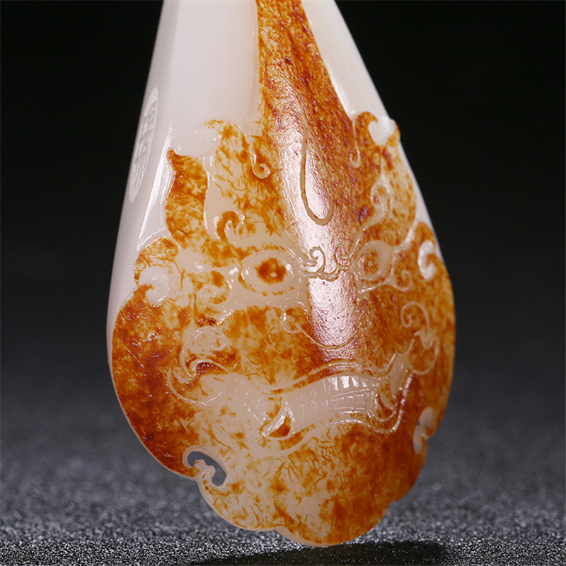 財福雙至和田玉貔貅掛墜，白玉籽料吊墜