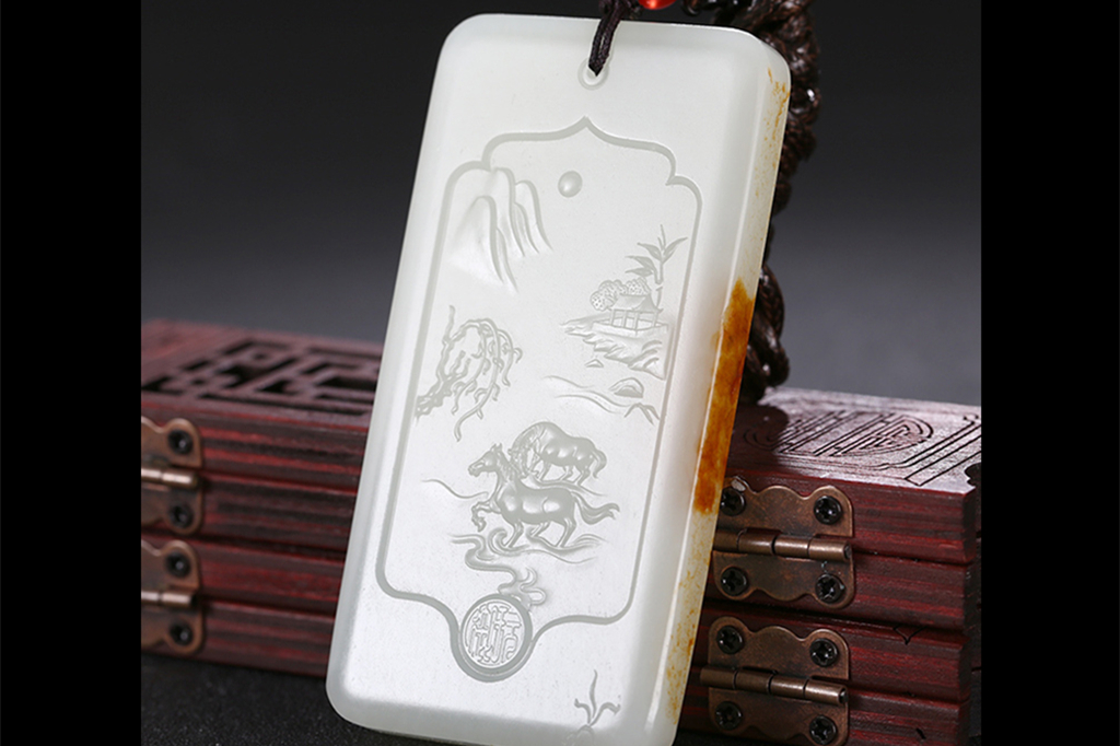 和田玉山水悠然自在掛件，白玉項(xiàng)鏈玉石。