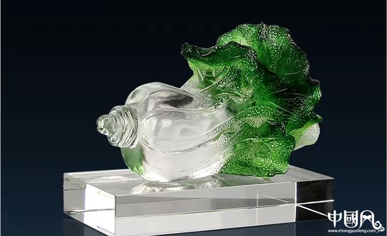 古法琉璃，百財如意白菜琉璃擺件