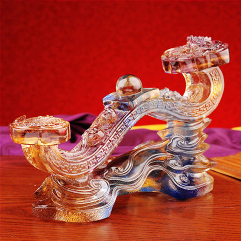 龍鳳如意琉璃工藝品，古法琉璃擺件
