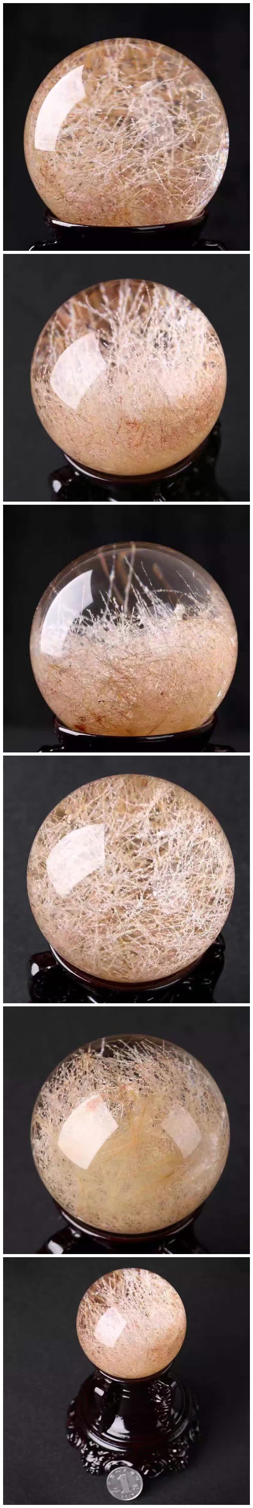 天然白發(fā)晶幽靈球擺件，天然水晶的功效與作用