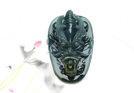 果敢翡翠，藍水翡翠龍牌玉器