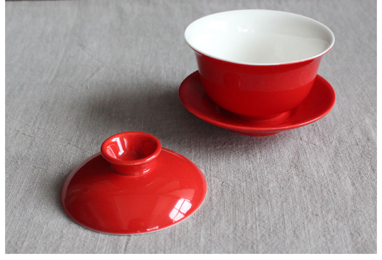 簡(jiǎn)約富貴紅蓋碗，中國(guó)風(fēng)喜慶紅釉陶瓷茶具