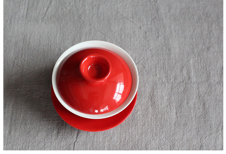 簡(jiǎn)約富貴紅蓋碗，中國(guó)風(fēng)喜慶紅釉陶瓷茶具