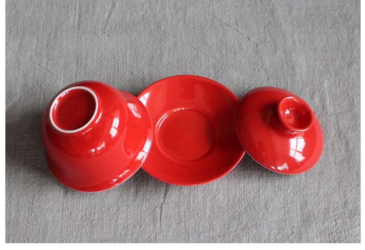 簡(jiǎn)約富貴紅蓋碗，中國(guó)風(fēng)喜慶紅釉陶瓷茶具