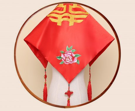 花藺中式新娘頭飾紅蓋頭，唯美中國(guó)結(jié)喜帕新娘