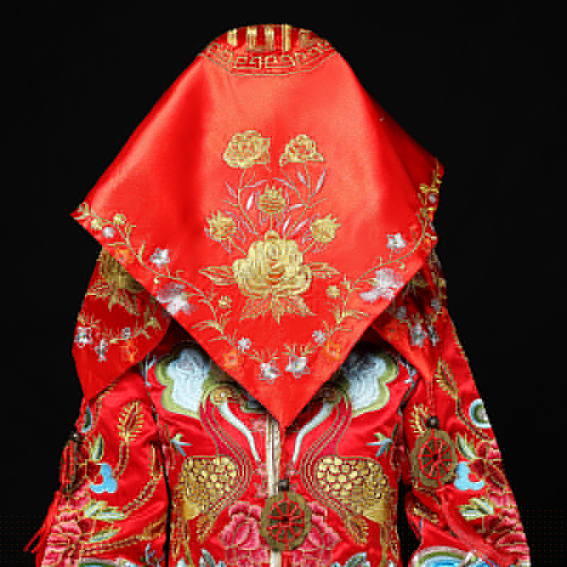 五款精美的新娘結(jié)婚紅蓋頭，中式刺繡喜帕蓋頭