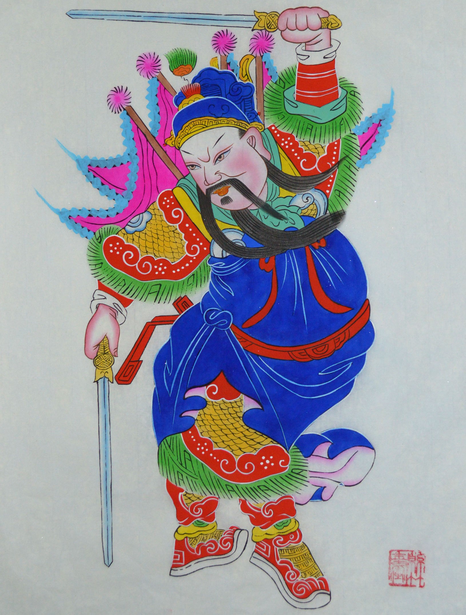 唯美生動(dòng)門(mén)神年畫(huà)，古風(fēng)手繪中國(guó)年畫(huà)