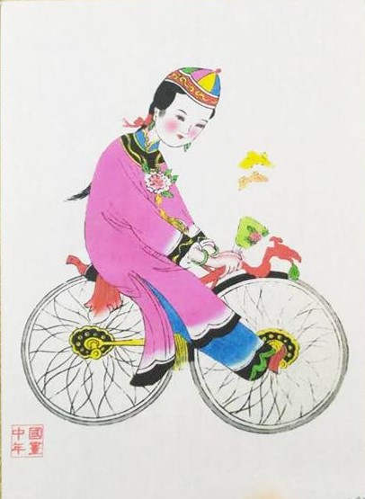 五款民間工藝年畫，手繪仕女木版年畫