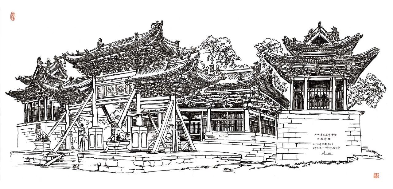 用繪畫(huà)記錄寺廟建筑：愛(ài)上了山西的古建筑