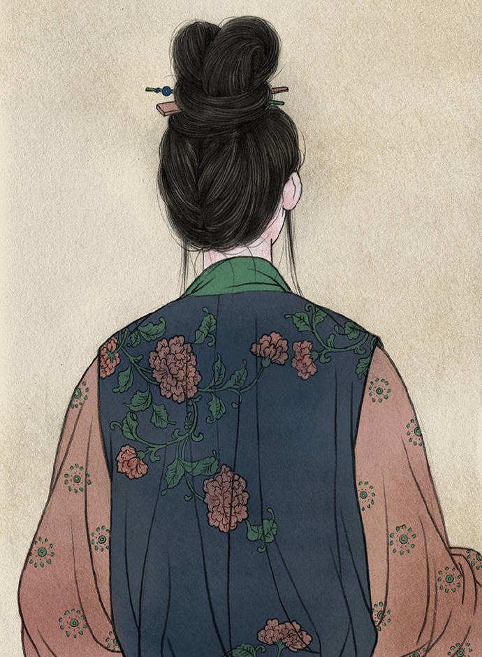 一組古風人物背影插畫，古風水彩玲瓏背影