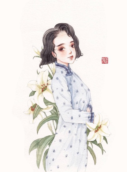 清新水彩旗袍女子插畫，唯美的古風(fēng)插畫圖集