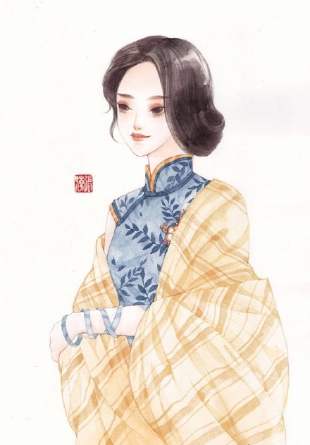 清新水彩旗袍女子插畫，唯美的古風(fēng)插畫圖集