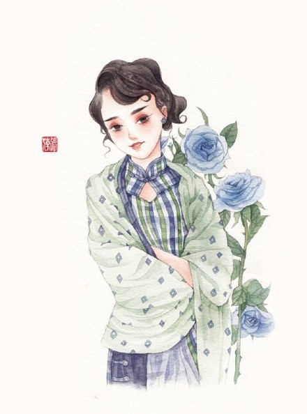 清新水彩旗袍女子插畫，唯美的古風(fēng)插畫圖集