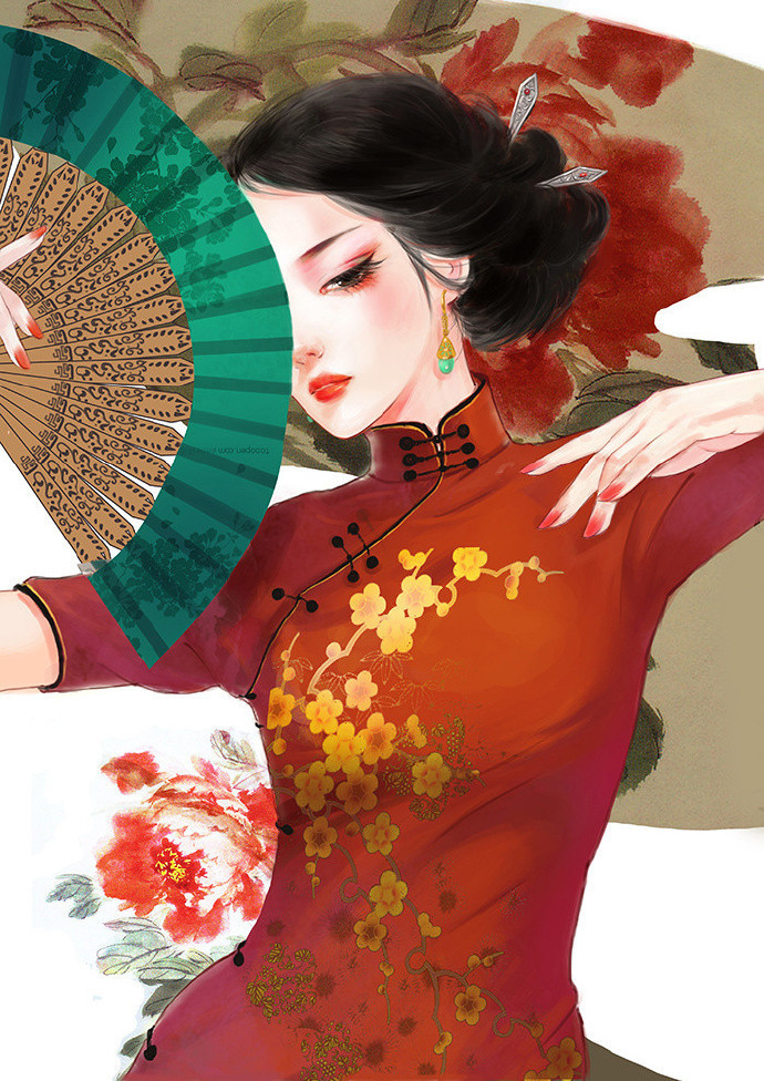 水彩旗袍女子圖集，超美插畫(huà)古風(fēng)圖片