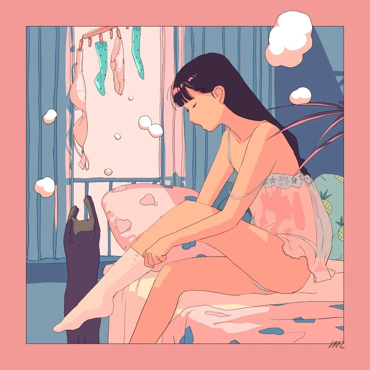 一組手繪少女風(fēng)格插畫，清新色彩插畫圖片