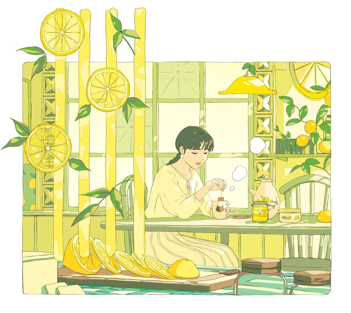 一組手繪少女風(fēng)格插畫，清新色彩插畫圖片