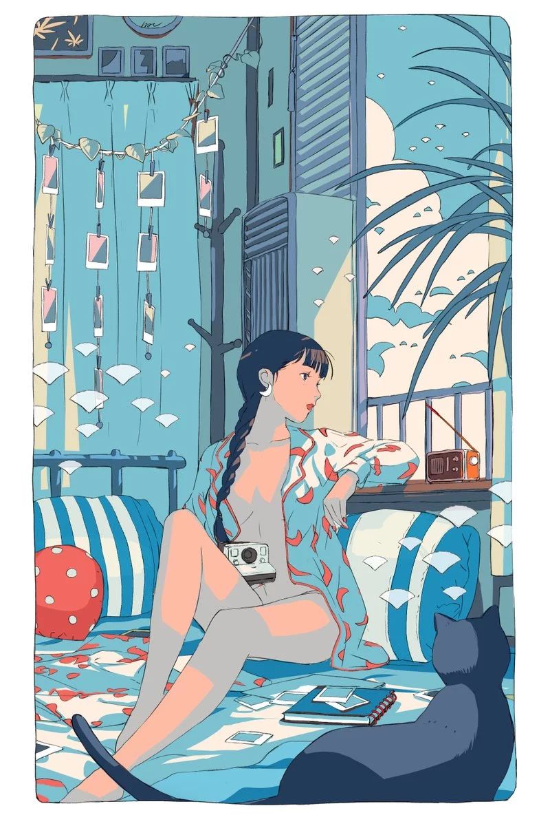 一組手繪少女風(fēng)格插畫，清新色彩插畫圖片