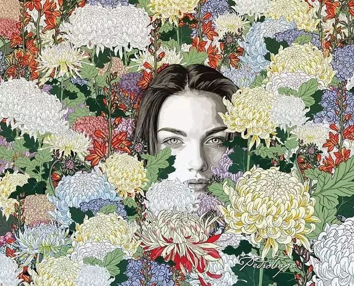 美人與花插畫：用線條淋漓盡致展現(xiàn)女性魅力！