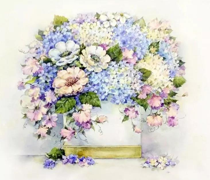 花團錦簇時尚水彩插畫，唯美花卉插畫圖片